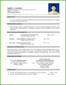 Sample Of Resume Format In Word