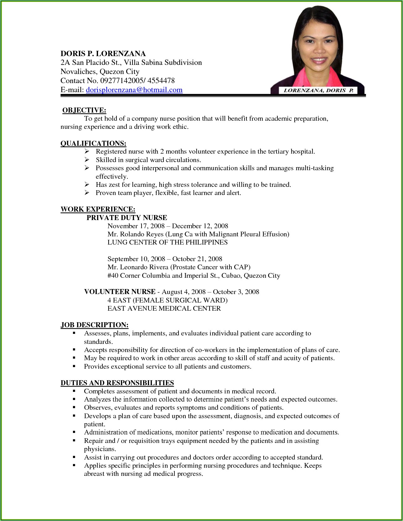 Sample Resume For Nurses With Experience In India