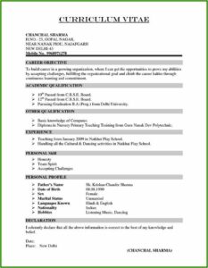 Sample Resume Format Download India