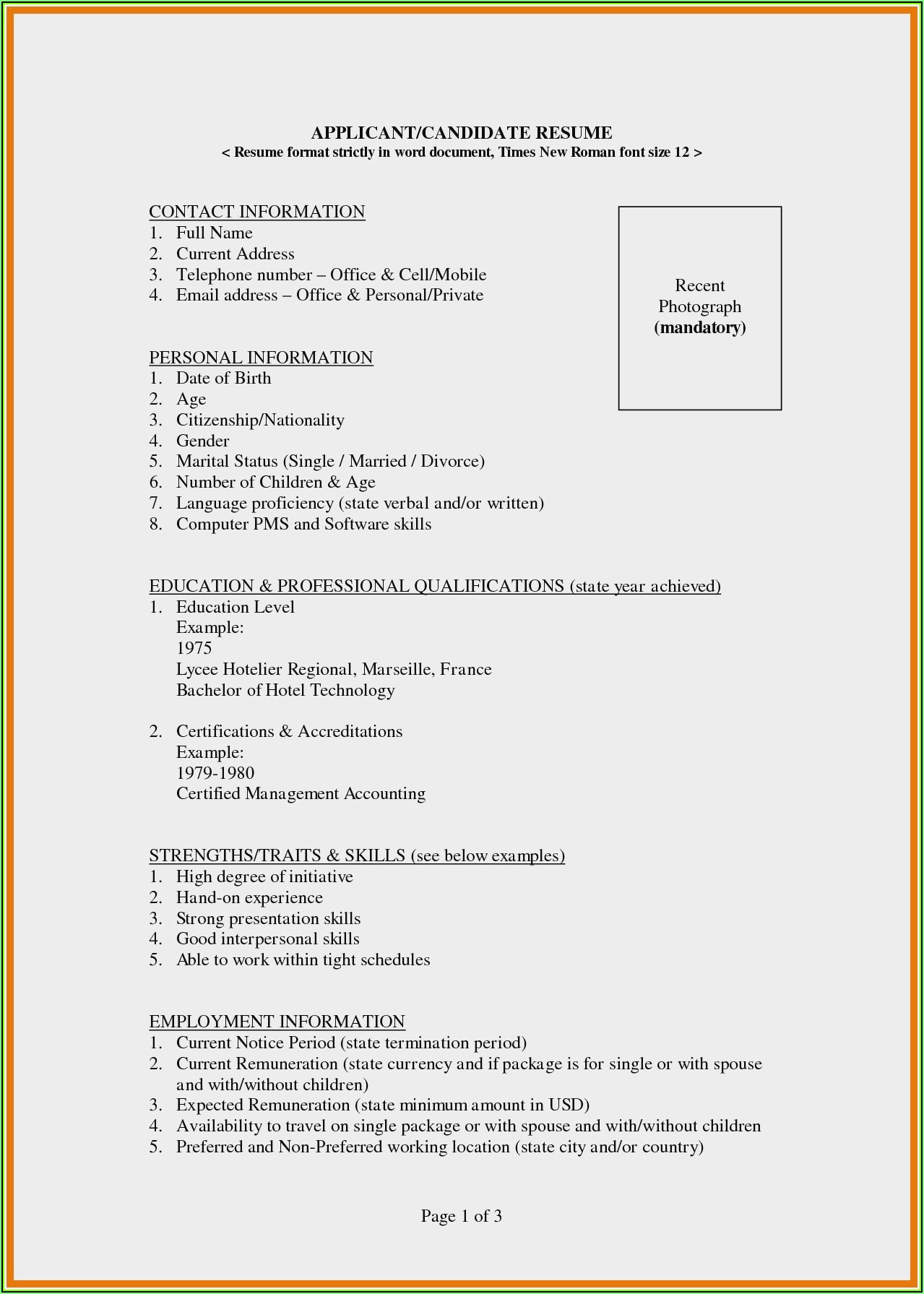 Sample Resume Format Pdf Download