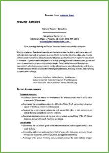 Sample Resume Format Sales Executive