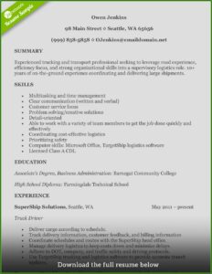 Sample Resume Templates For Truck Drivers