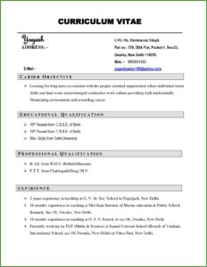 Samples Of Cv Writing
