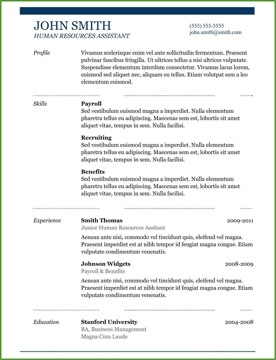 Samples Of Resume Templates