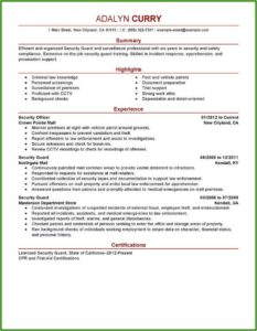Security Guard Cv Template
