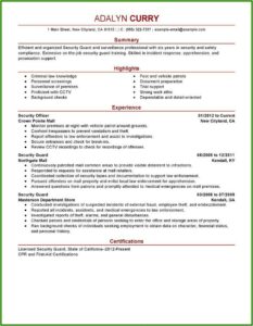 Security Guard Cv Word Template