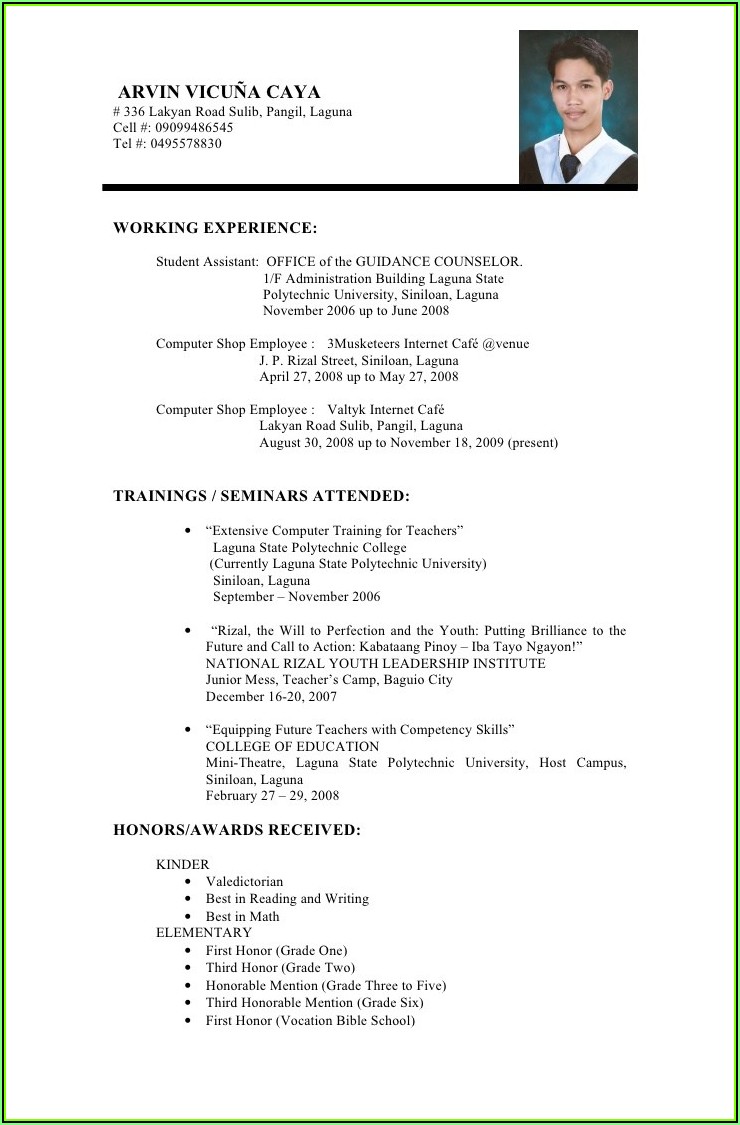 Simple Example Of Resume