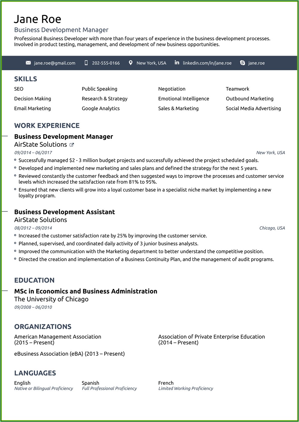 Simple Examples Of Resume