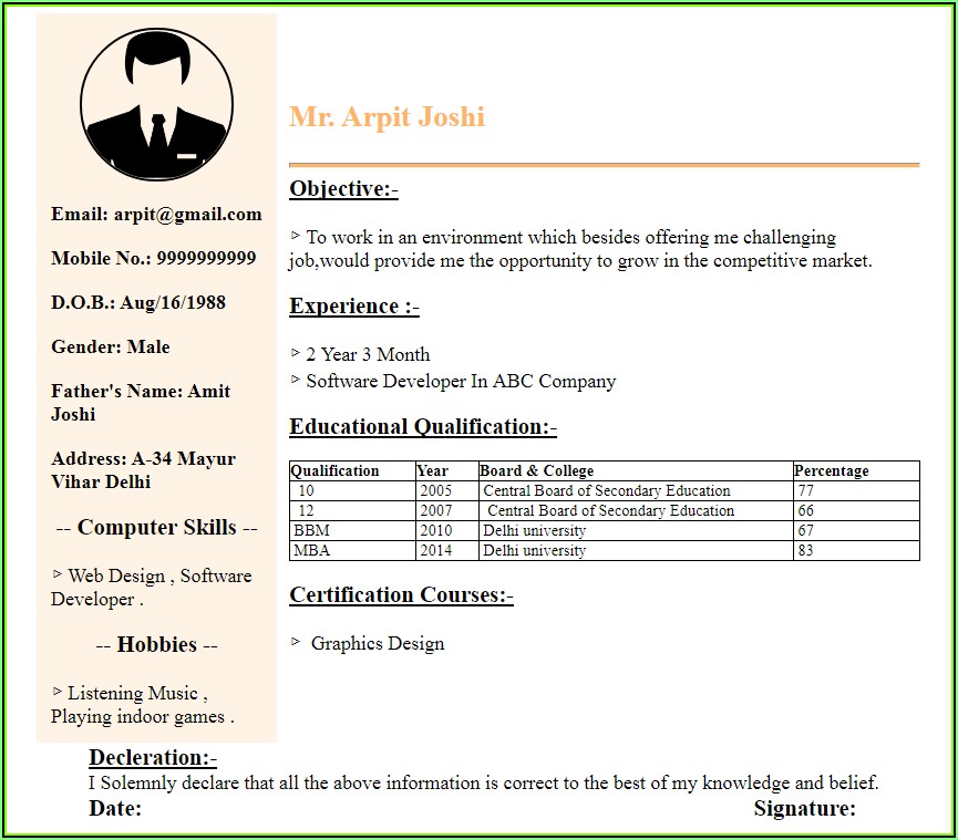 Simple Resume Maker For Fresher