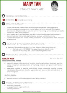 Singapore Standard Resume Samples