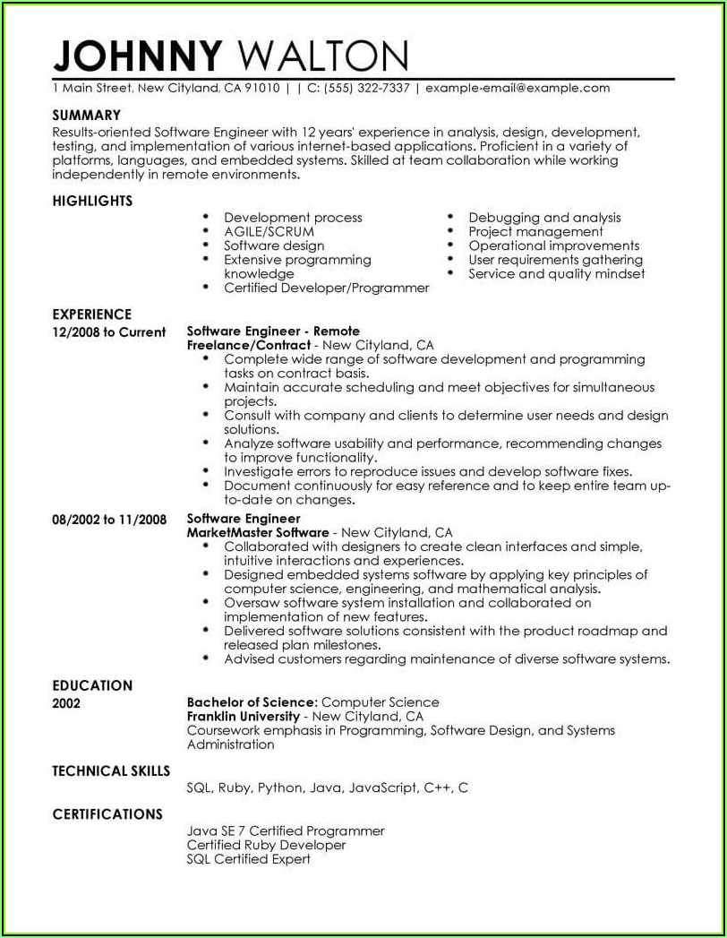 Software Professional Resume