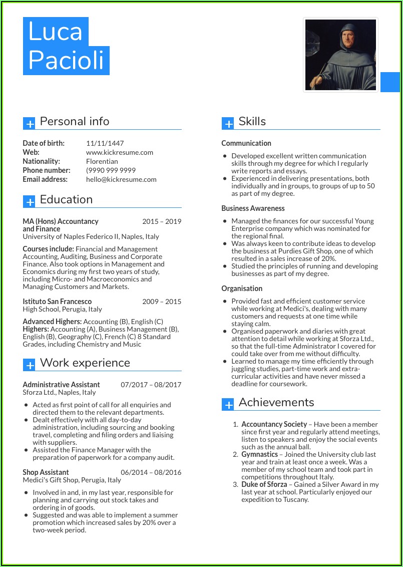 Standard Resume Format For Experienced Accountant