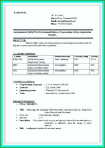 Standard Resume Samples For Freshers