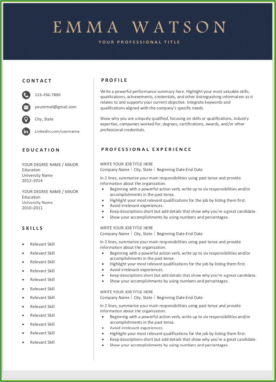 Template For Professional Resume