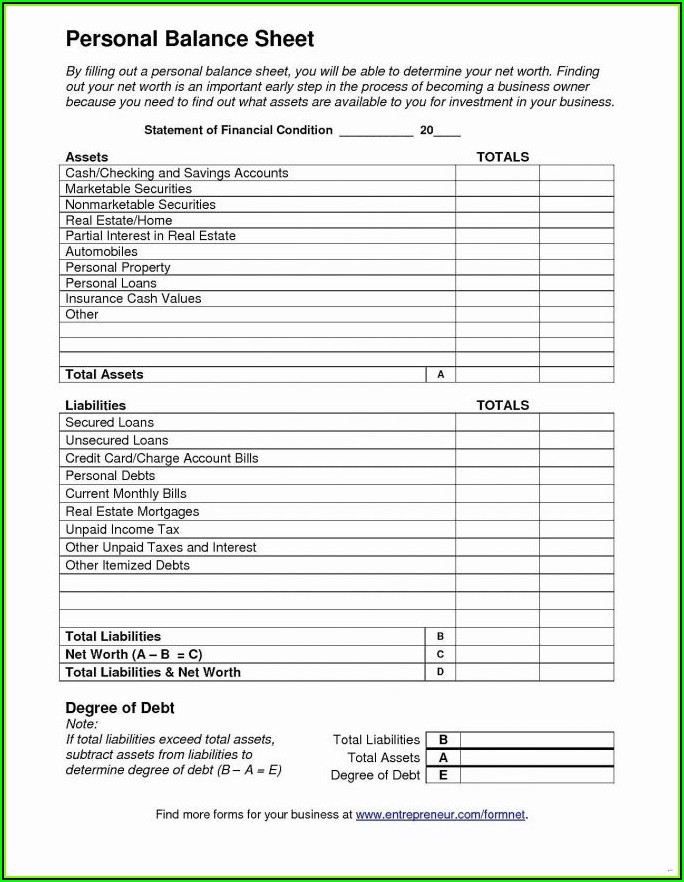 12 Month Balance Sheet Template Excel