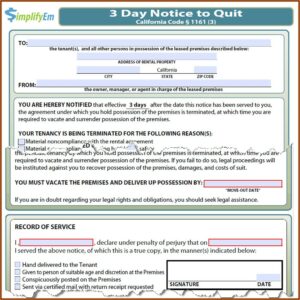 3 Day Notice To Perform Or Quit Form California