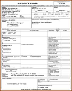 Acord Binder Fillable Form