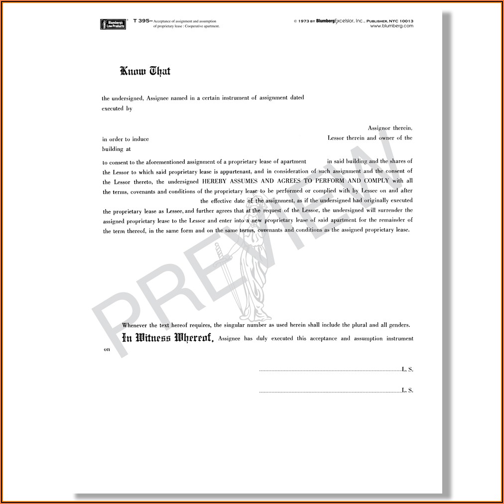 Assignment Of Proprietary Lease Form