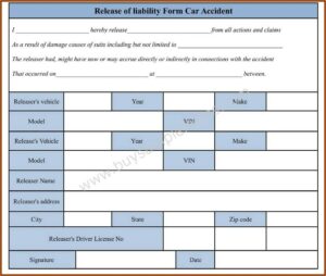 Auto Accident Liability Release Form Template