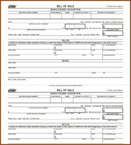 Auto Bill Of Sale Form California