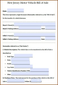 Auto Bill Of Sale Form Free