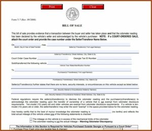 Auto Bill Of Sale Form Georgia