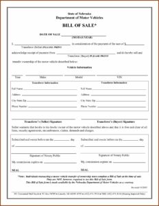 Auto Bill Of Sale Form Printable