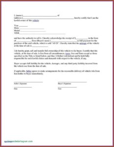 Auto Bill Of Sale Form Texas