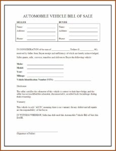 Auto Sale Bill Of Sale Form