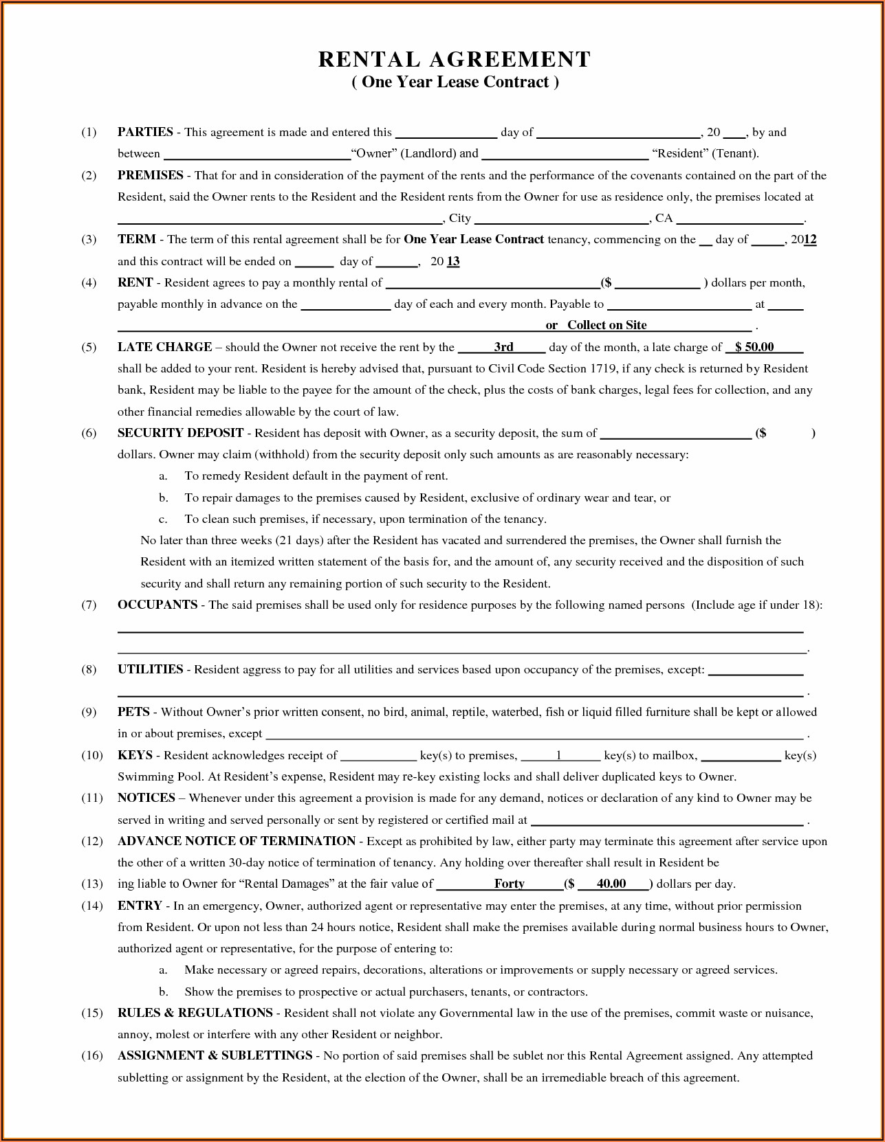 Blank Lease Template