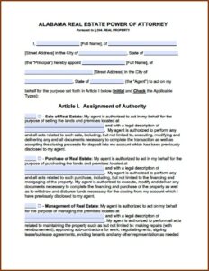Blank Power Of Attorney Form Alabama