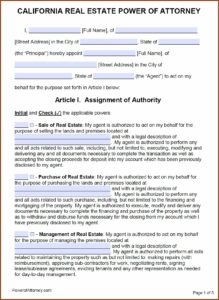 California General Power Of Attorney Form Free Download