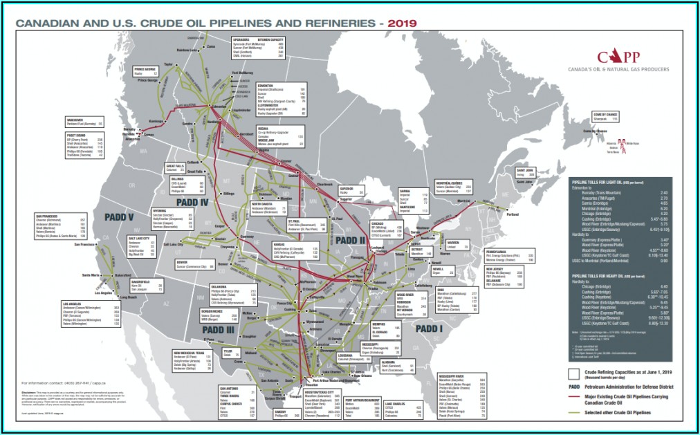 Canadian And Us Oil Pipelines Map