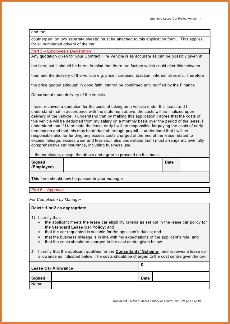 Car Allowance Form For Employees