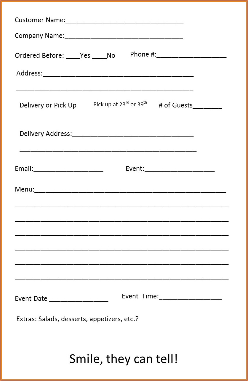 Catering Form Template Free