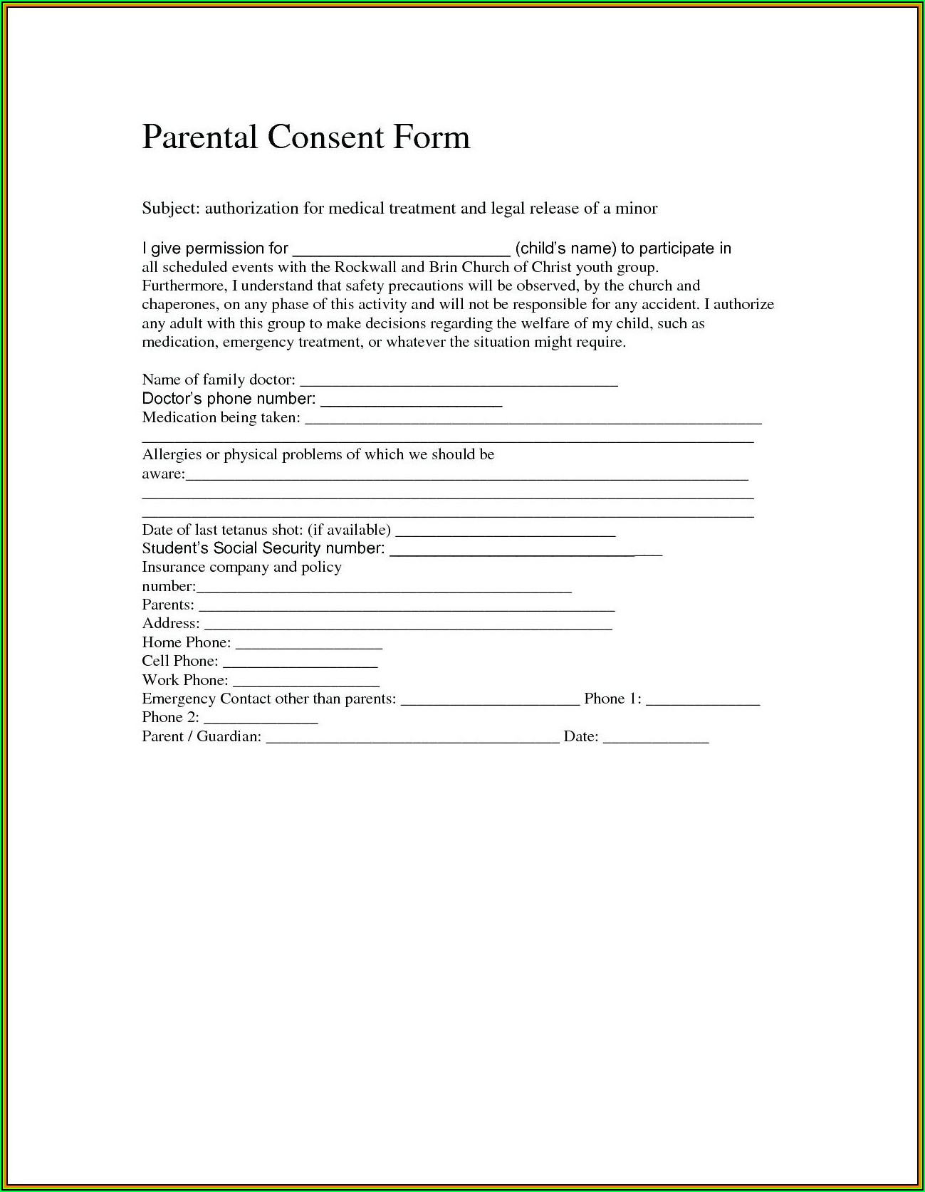 Child Medical Consent Template Uk