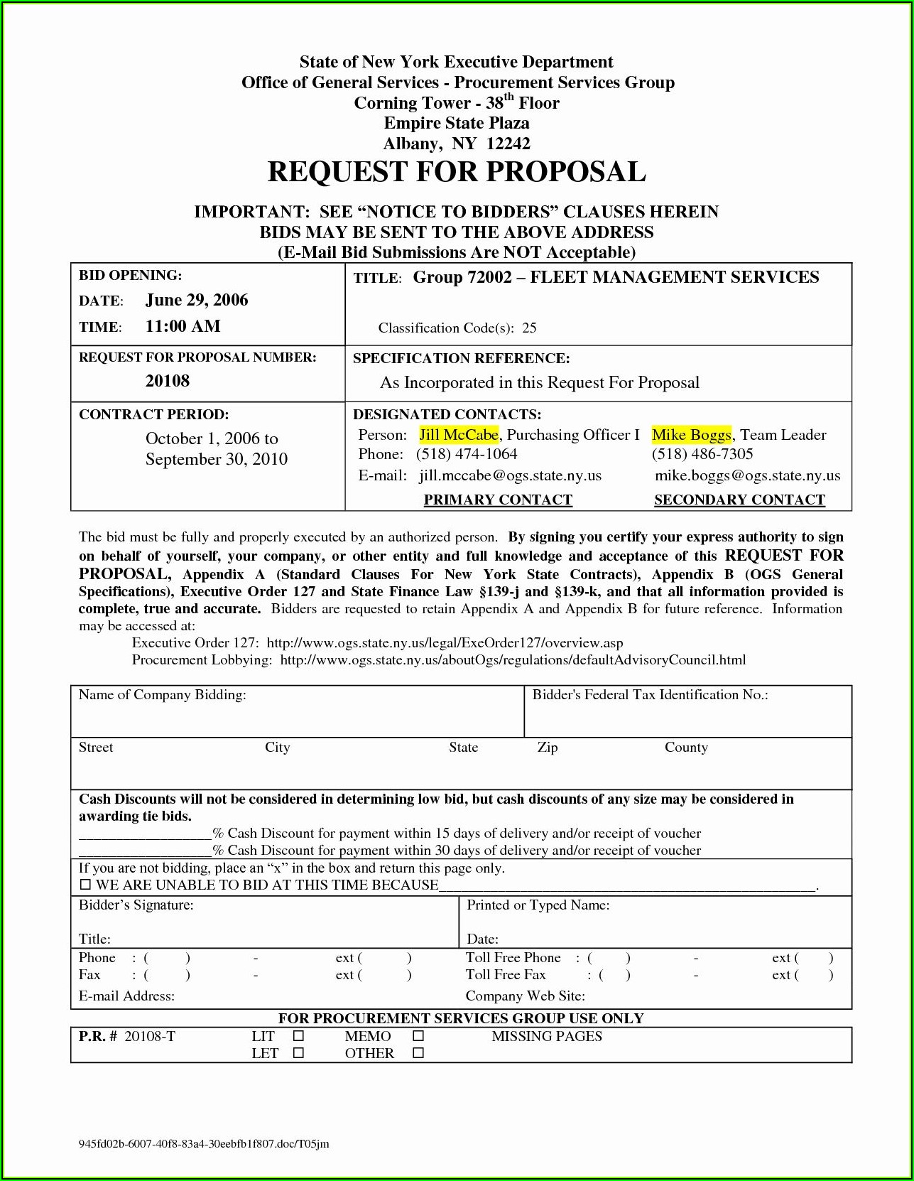 Cleaning Contract Bid Template