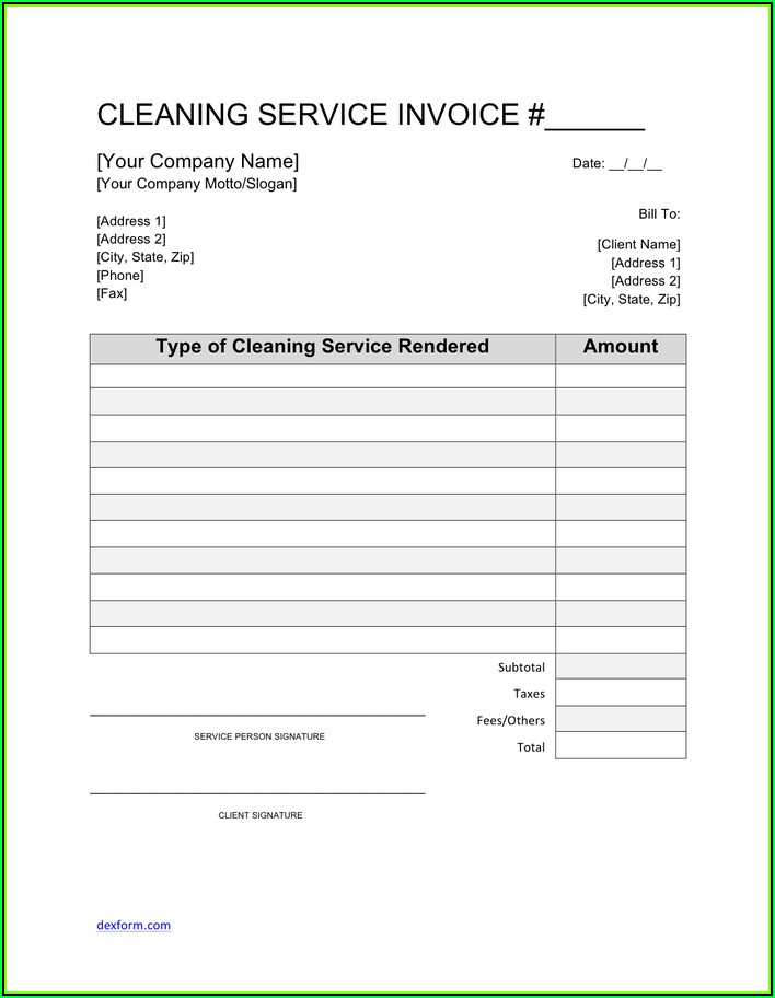 Cleaning Invoice Template Pdf
