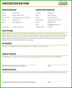 Construction Bid Contract Template