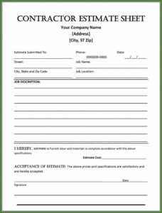 Construction Job Estimate Template Free