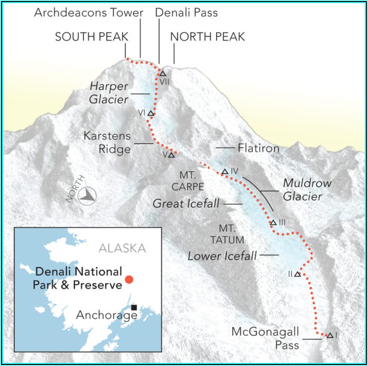 Denali Climbing Map