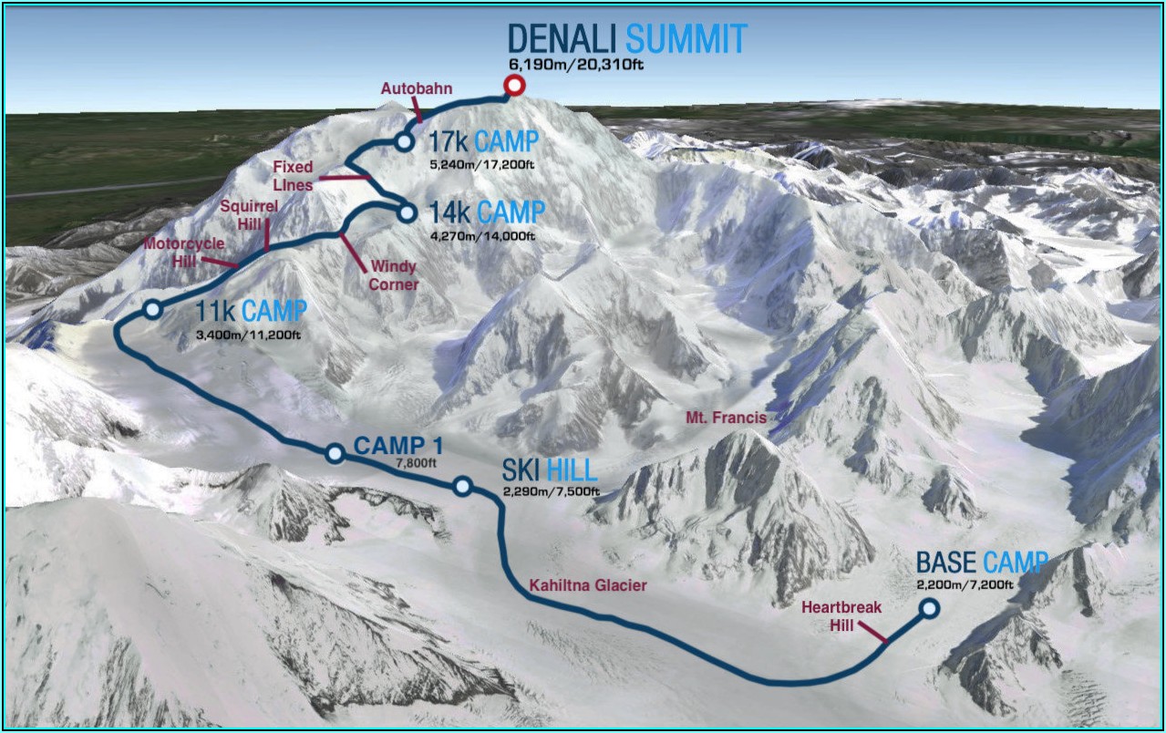 Denali Climbing Routes Map
