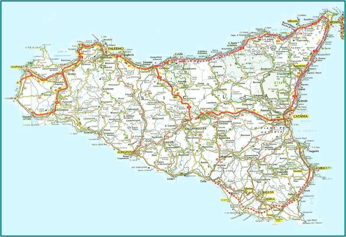 Detailed Road Map Of Sicily