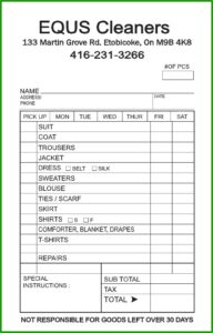 Dry Cleaning Invoice Template