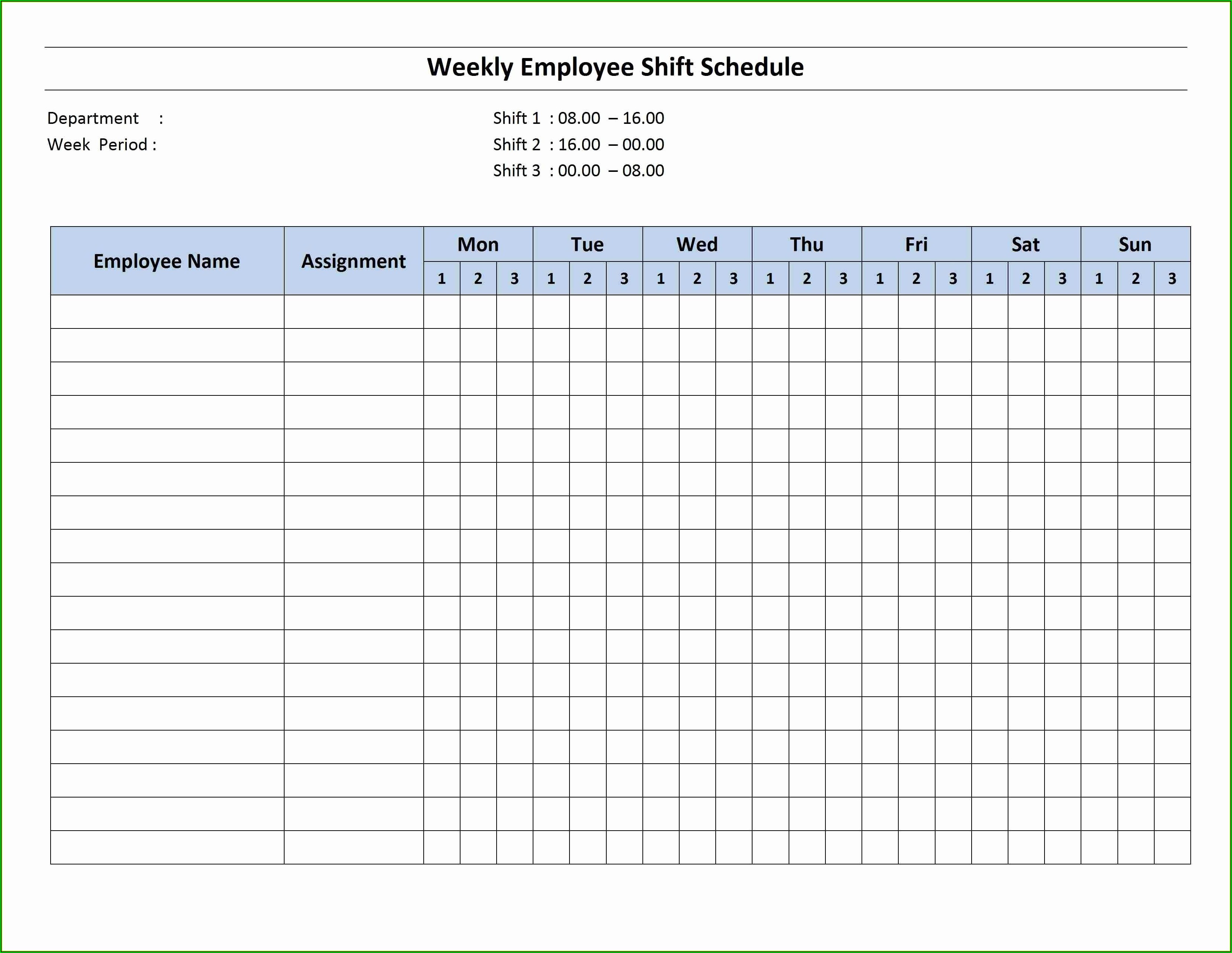 Employee Work Schedule Monthly Template
