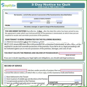 Eviction Notice Utah Template