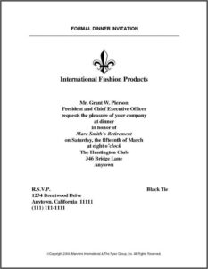 Formal Invitation To Dinner Template