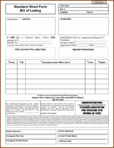 Free Blank Straight Bill Of Lading Short Form