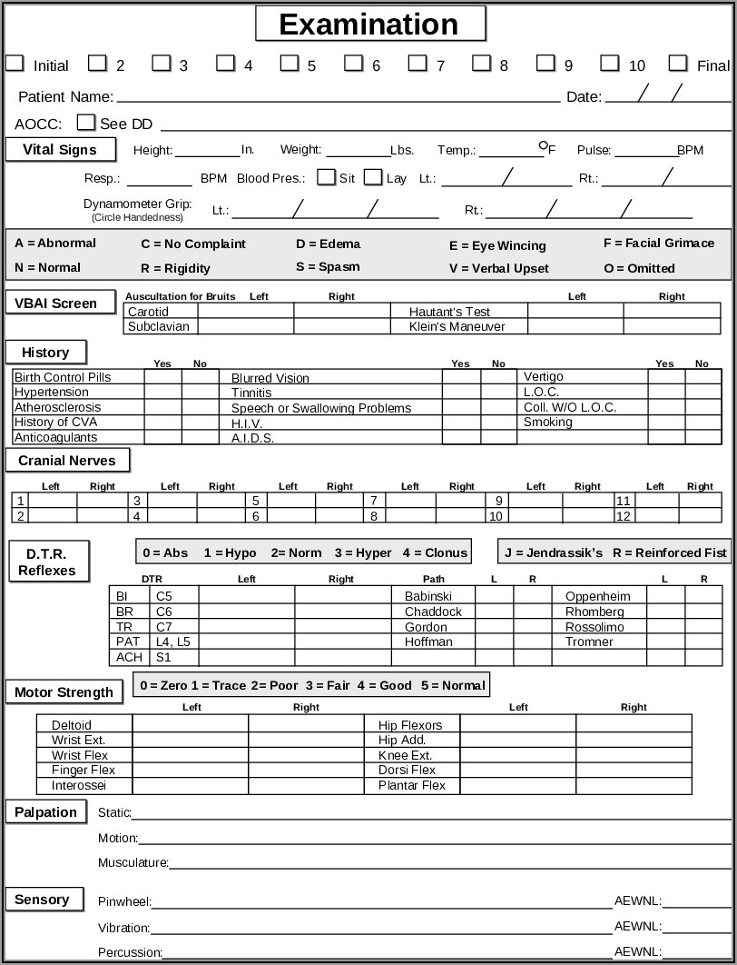 Free Chiropractic Examination Forms