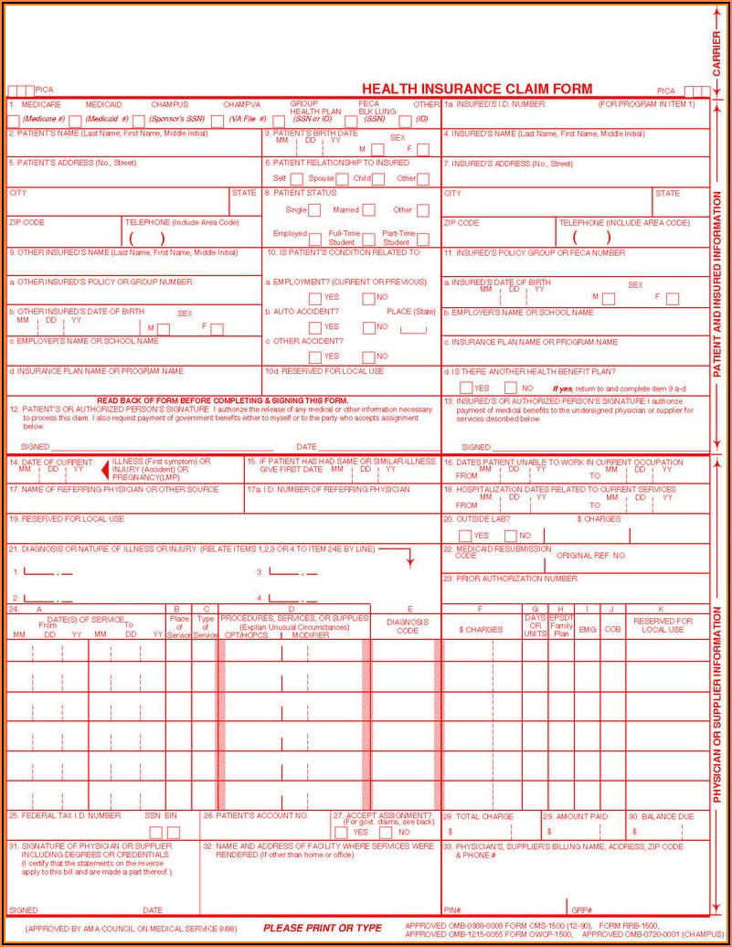 Free Health Insurance Claim Form 1500 Template